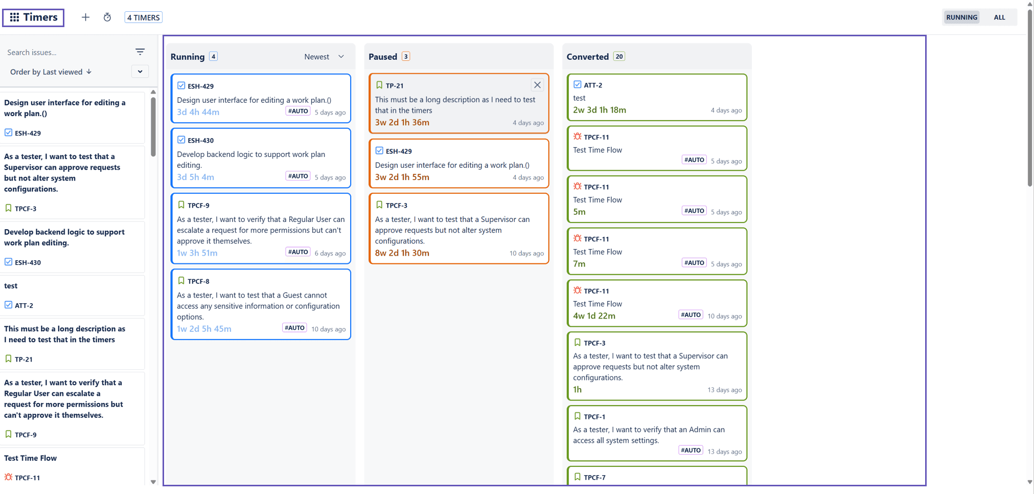 Auto-timer of Timesheet Tracking tracking task progress in a Jira sprint Auto-timer of Timesheet Tracking tracking task progress in a Jira sprint